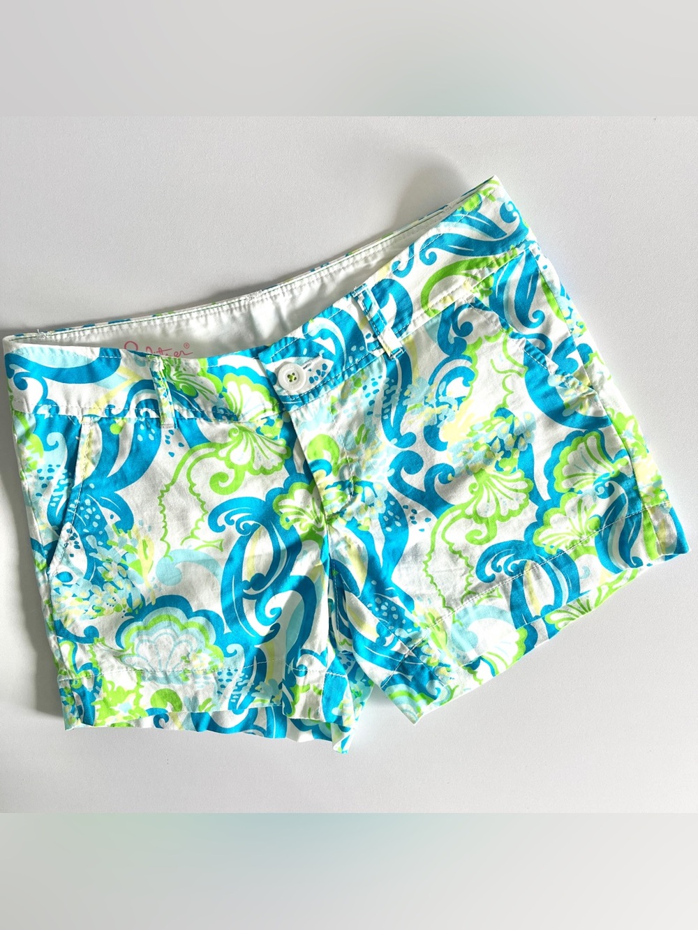 Lilly Pulitzer Callahan shorts 2 Crystal Coast cotton white green coastal preppy